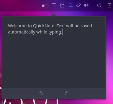 Screenshot of quick note applet.